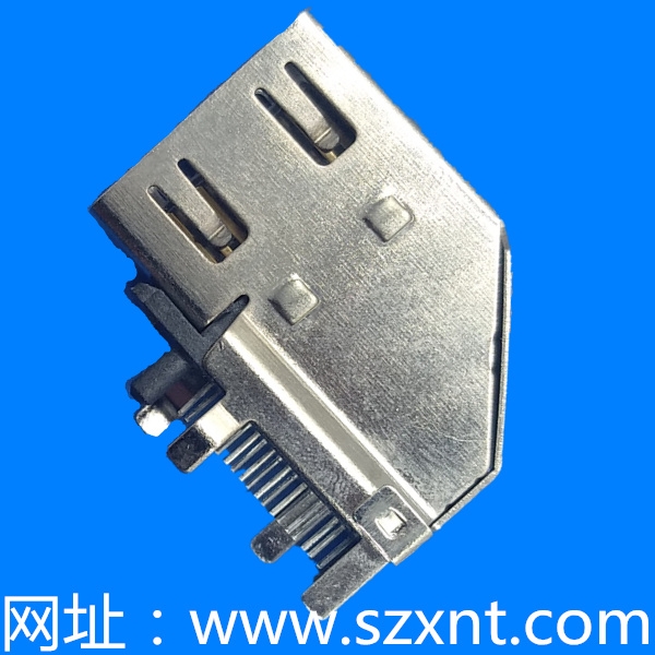 深圳HDMI 側插--HDMI側插銅殼鍍鎳兩K腳兩直腳 兩K腳邊距7.80 針長2.3