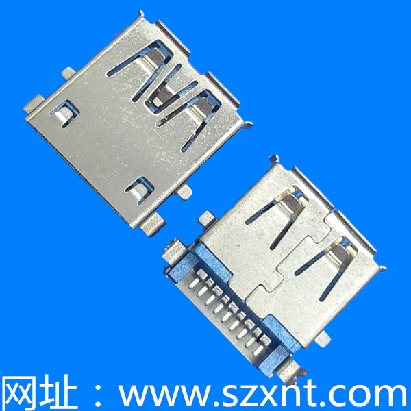 深圳USB3.0 沉板深2.22板上高3.5有卷邊端子腳SMT 魚叉腳
